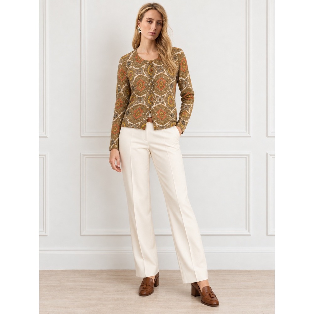 Talbots Cardigan 14 Paisley Medallion Metallic Knit Button Front Long Sleeve